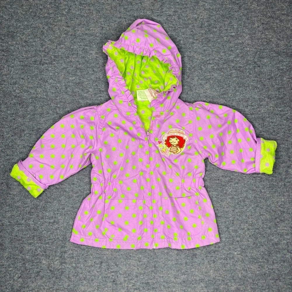 Strawberry Shortcake Rain Jacket Windbreaker Purple Green Polka Dot Infants 12M